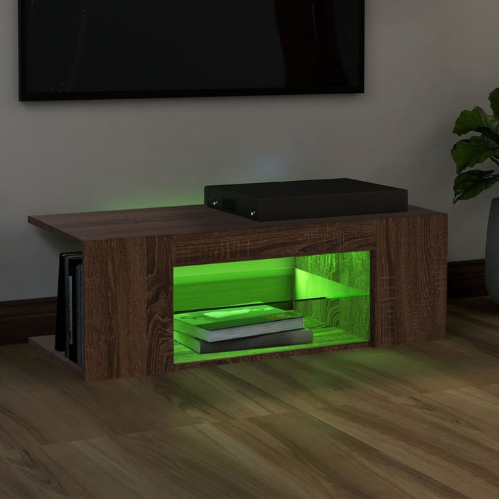 Comodă Tv Cu Lumini Led, Stejar Maro, 90X39X30 Cm