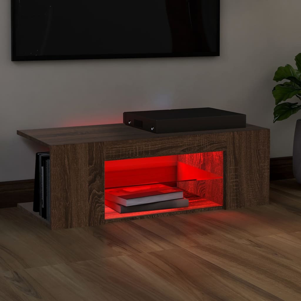Comodă Tv Cu Lumini Led, Stejar Maro, 90X39X30 Cm