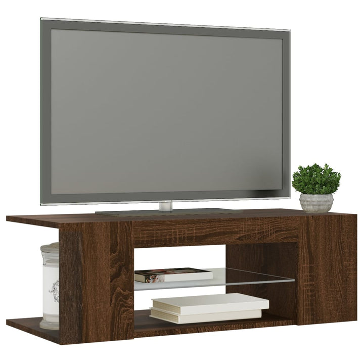 Comodă Tv Cu Lumini Led, Stejar Maro, 90X39X30 Cm