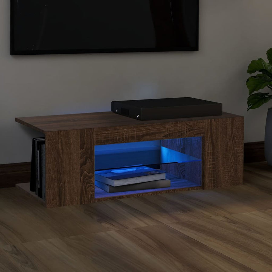 Comodă Tv Cu Lumini Led, Stejar Maro, 90X39X30 Cm