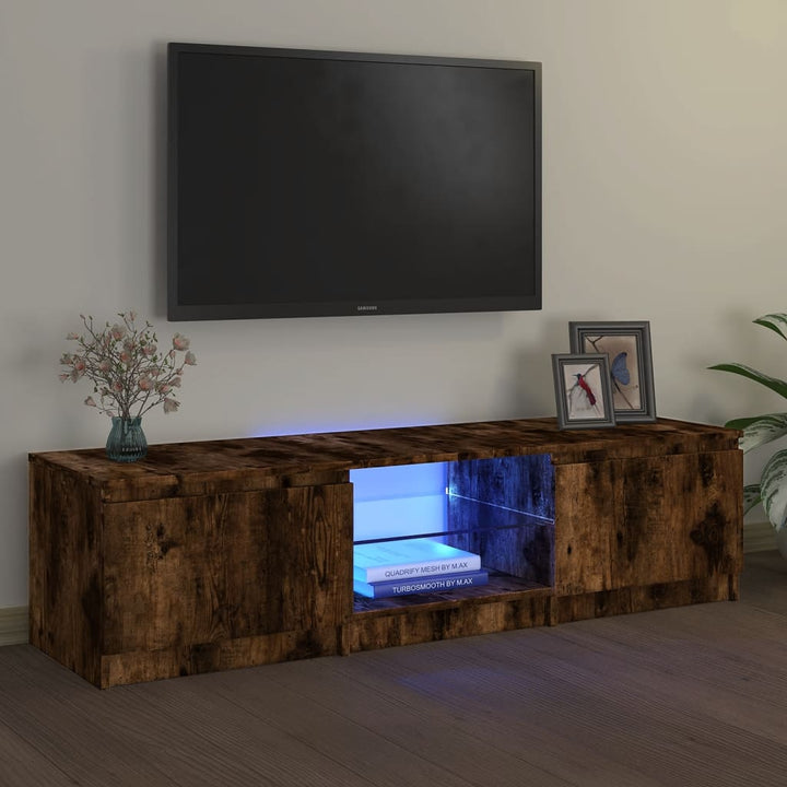 Comodă Tv Cu Lumini Led, Stejar Maro, 120X30X35,5 Cm