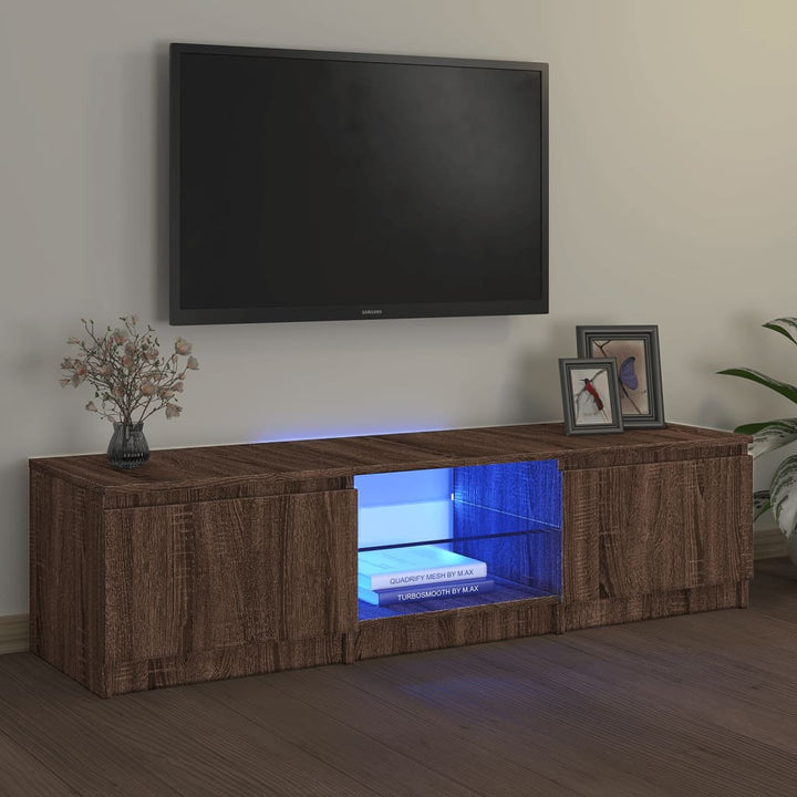Comodă Tv Cu Lumini Led, Stejar Maro, 120X30X35,5 Cm