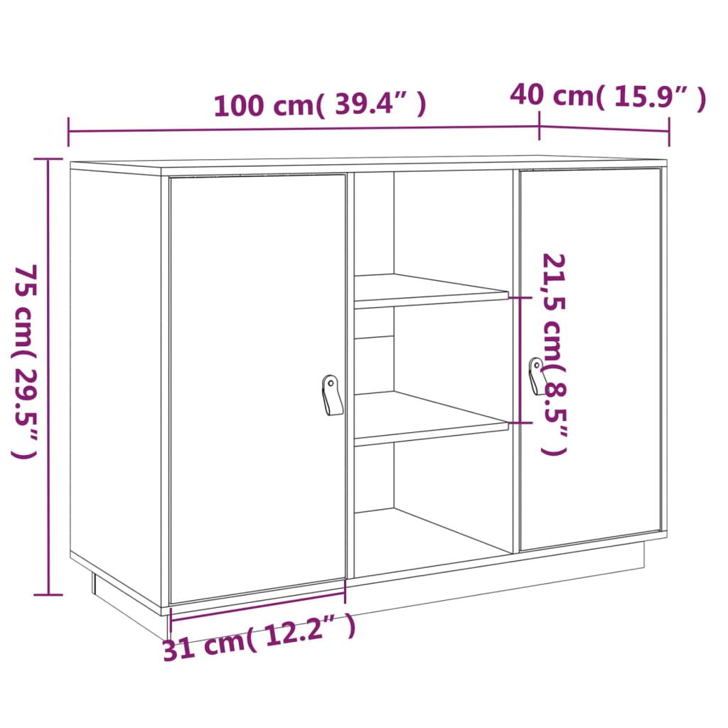 Dulap, , 100X40X75 Cm, Lemn Masiv De Pin
