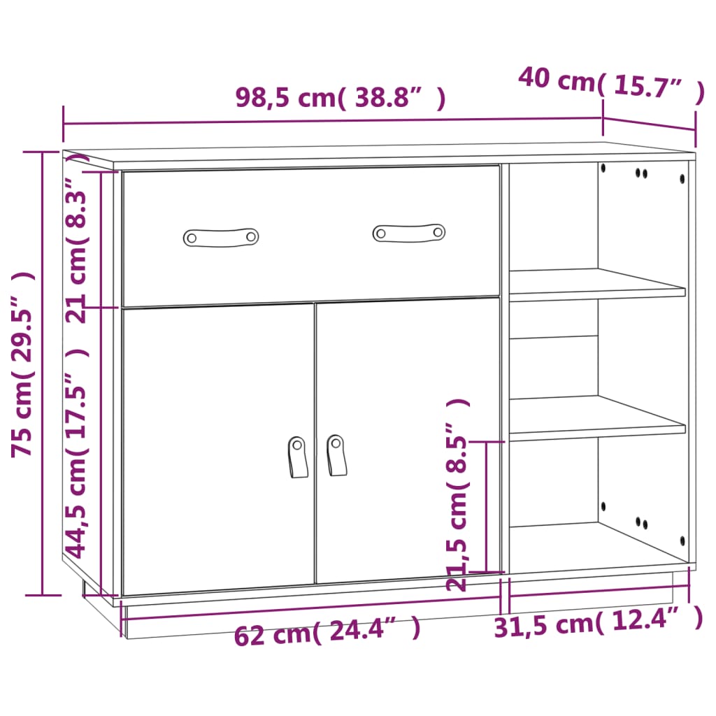 Dulap, , 98,5X40X75 Cm, Lemn Masiv De Pin