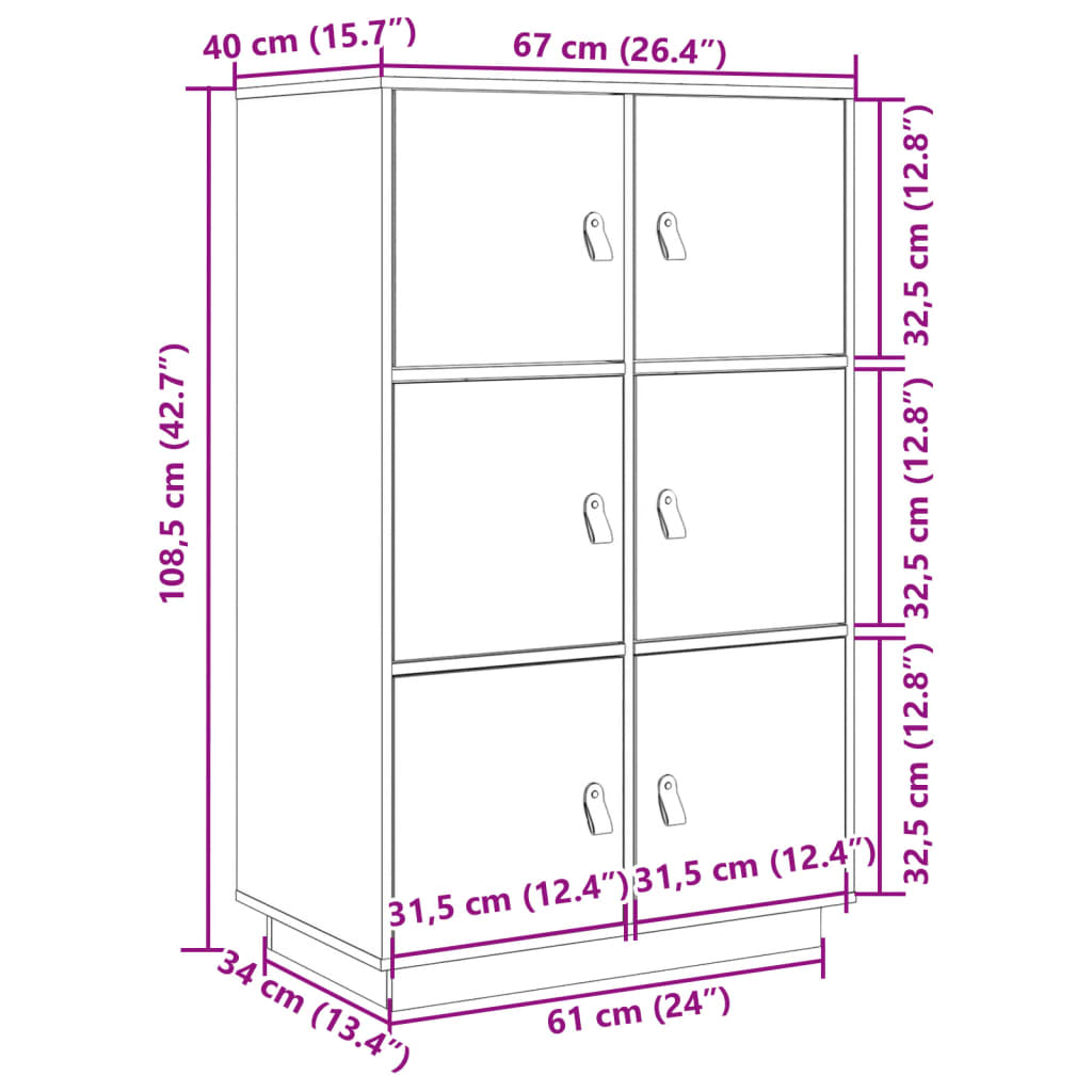 Dulap Înalt, , 67X40X108,5 Cm, Lemn Masiv De Pin