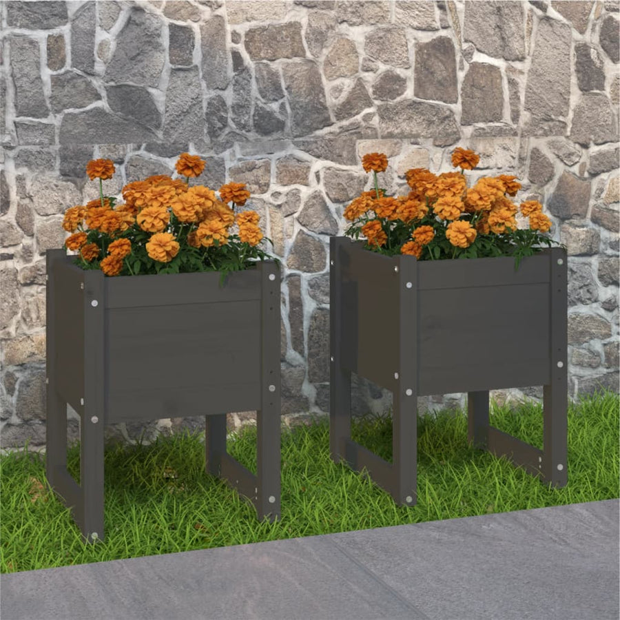 Jardiniere, 2 Buc., , 40X40X52,5 Cm, Lemn Masiv De Pin Gri