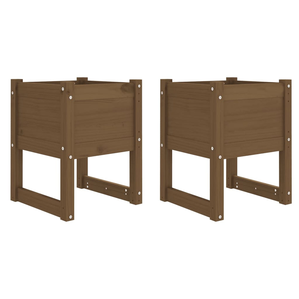 Jardiniere, 2 Buc., , 40X40X52,5Cm, Lemn Masiv De Pin Maro Miere