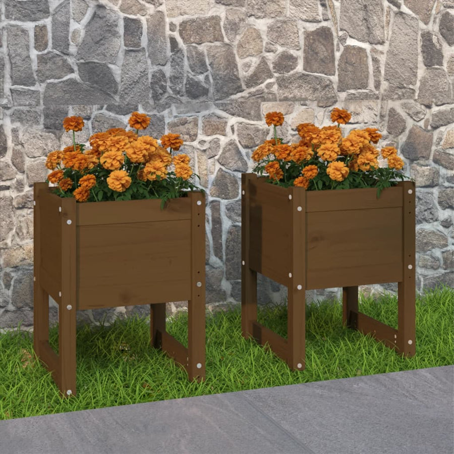 Jardiniere, 2 Buc., , 40X40X52,5Cm, Lemn Masiv De Pin Maro Miere