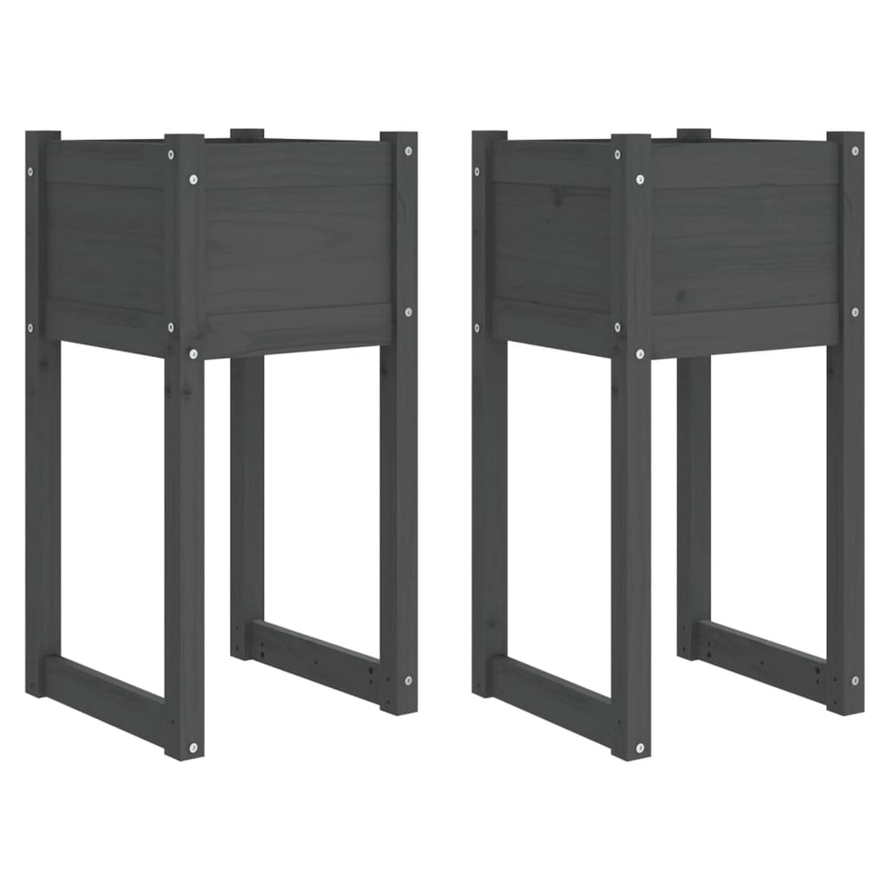Jardiniere, 2 Buc., , , Lemn Masiv De Pin Gri