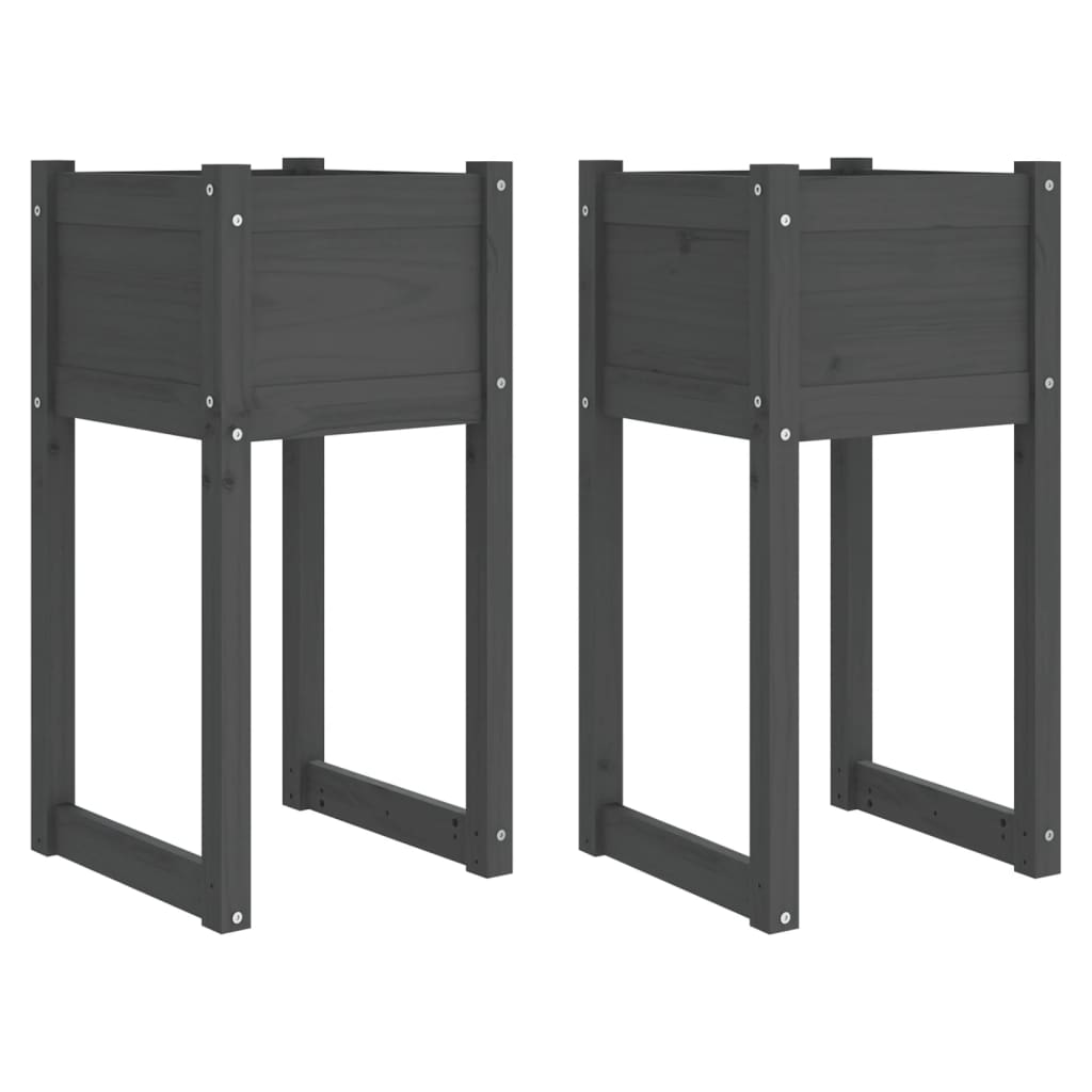 Jardiniere, 2 Buc., , , Lemn Masiv De Pin Gri