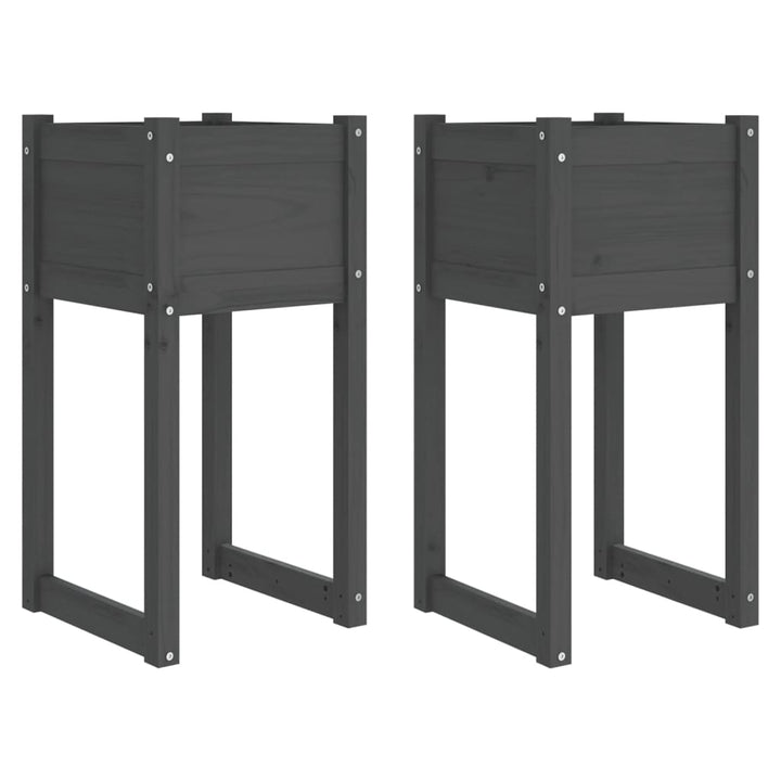 Jardiniere, 2 Buc., , , Lemn Masiv De Pin Gri