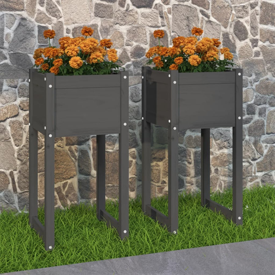 Jardiniere, 2 Buc., , , Lemn Masiv De Pin Gri