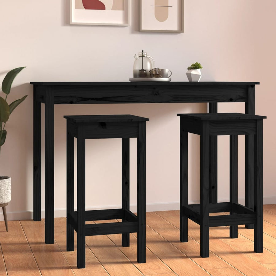 Scaune De Bar, 2 Buc., Negru, 40X40X78 Cm, Lemn Masiv Pin