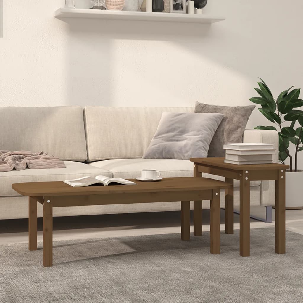 Set Măsuțe De Cafea, 2 Piese, , Lemn Masiv De Pin
