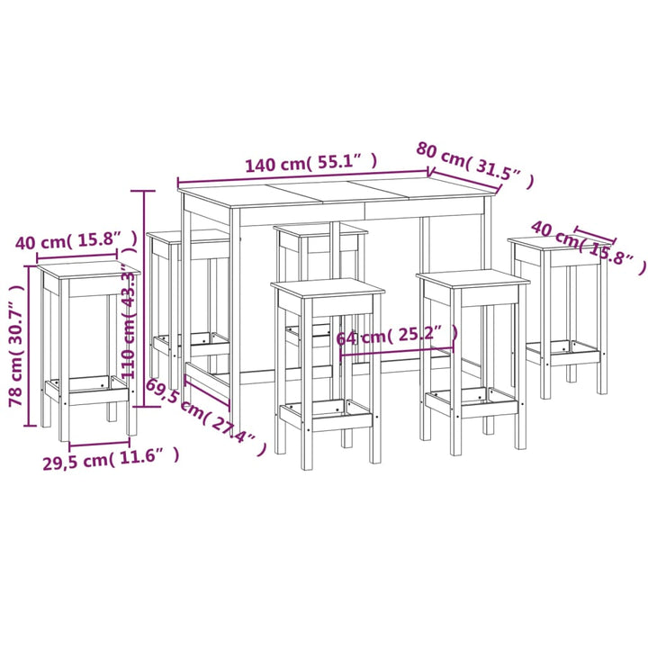 Set Mobilier De Bar, 7 Piese, , Lemn Masiv De Pin