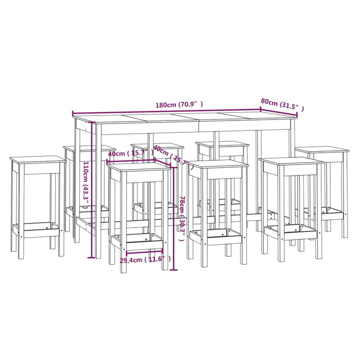 Set Mobilier De Bar, 9 Piese, , Lemn Masiv De Pin