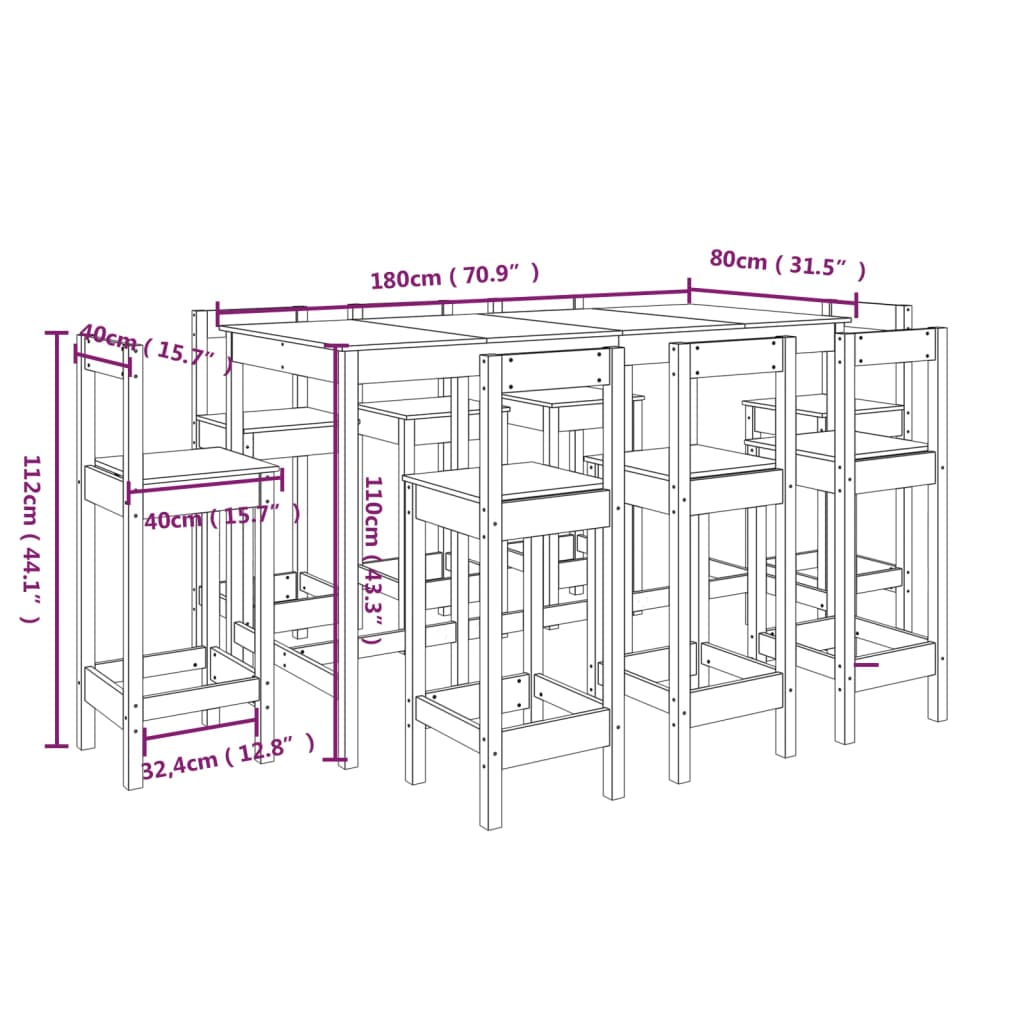 Set Mobilier De Bar, 9 Piese, , Lemn Masiv De Pin