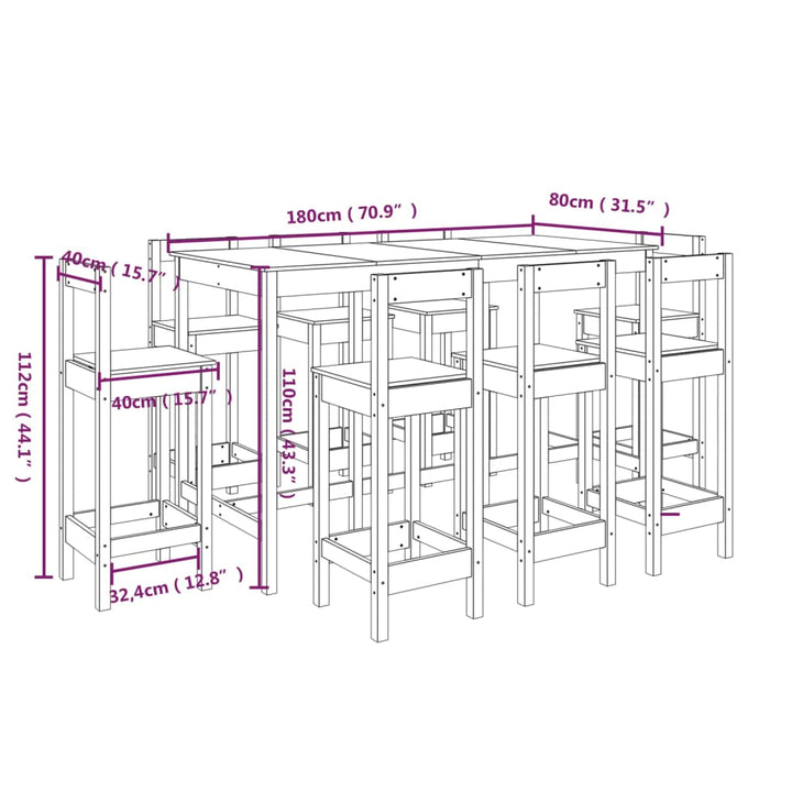 Set Mobilier De Bar, 9 Piese, , Lemn Masiv De Pin