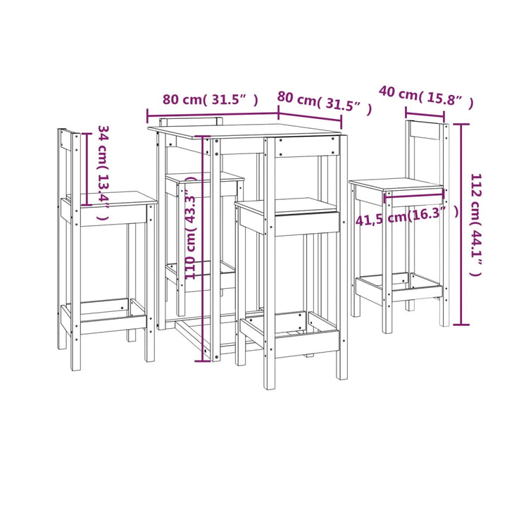 Set Mobilier De Bar, 5 Piese, Lemn Masiv De Pin