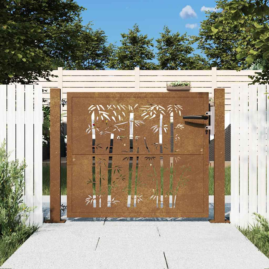 Poartă Pentru Grădină, , Oțel Corten, Model Bambus