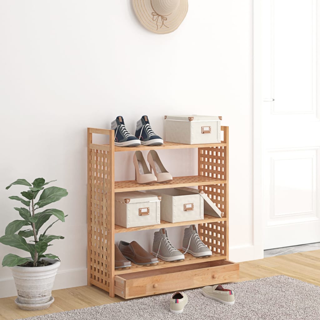 Suport De Pantofi Cu Sertar, 70X27X81 Cm, Lemn Masiv De Nuc