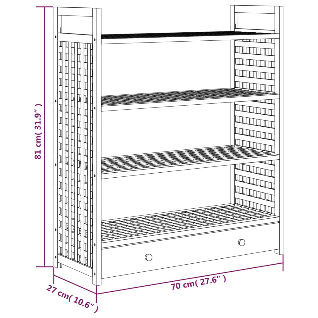 Suport De Pantofi Cu Sertar, 70X27X81 Cm, Lemn Masiv De Nuc