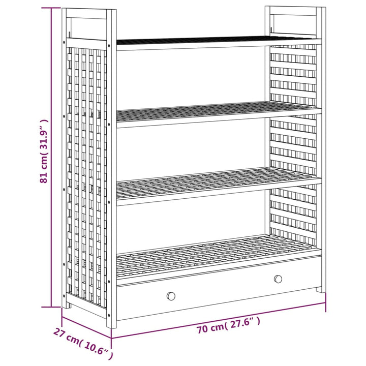 Suport De Pantofi Cu Sertar, 70X27X81 Cm, Lemn Masiv De Nuc