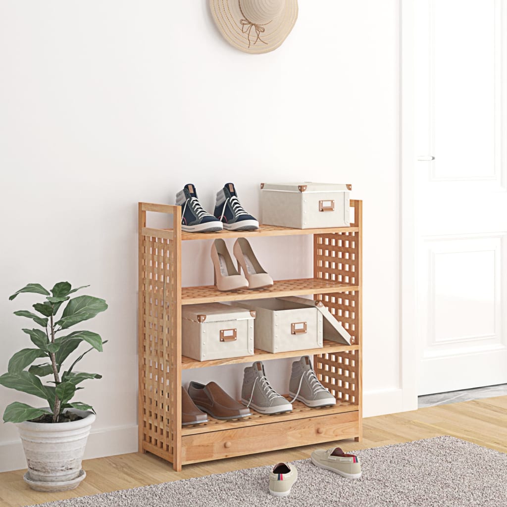 Suport De Pantofi Cu Sertar, 70X27X81 Cm, Lemn Masiv De Nuc