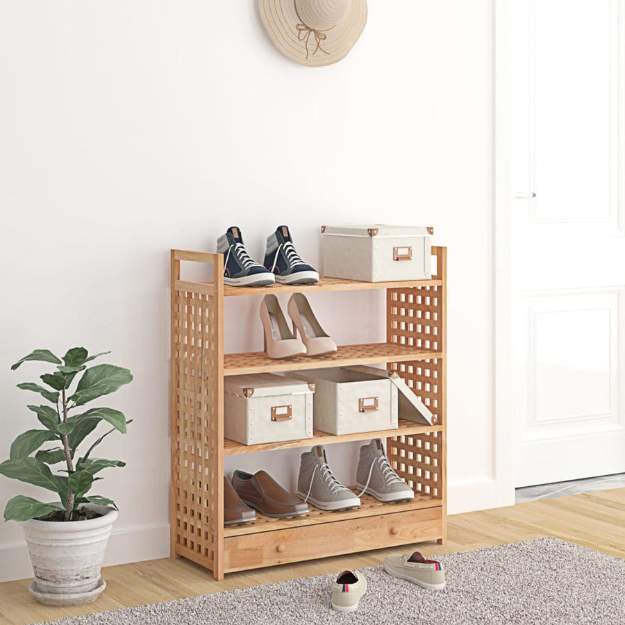Suport De Pantofi Cu Sertar, 70X27X81 Cm, Lemn Masiv De Nuc