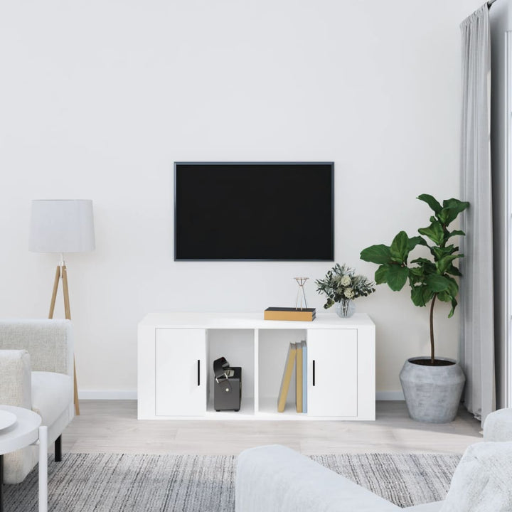 Comodă Tv, Alb Extralucios, 100X35X40 Cm, Lemn Prelucrat