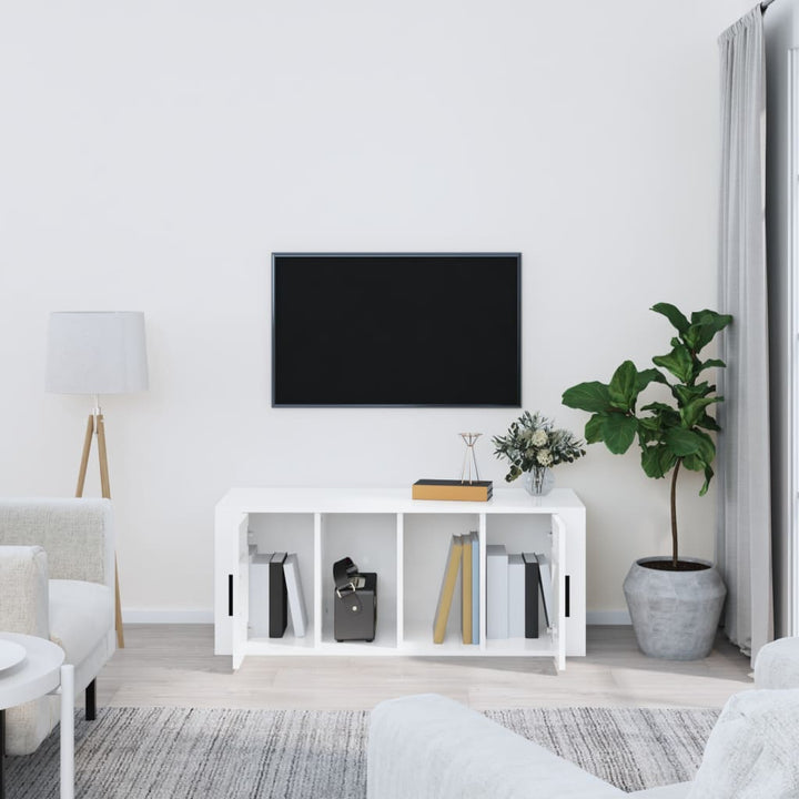 Comodă Tv, Alb Extralucios, 100X35X40 Cm, Lemn Prelucrat