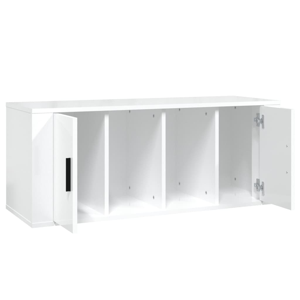 Comodă Tv, Alb Extralucios, 100X35X40 Cm, Lemn Prelucrat