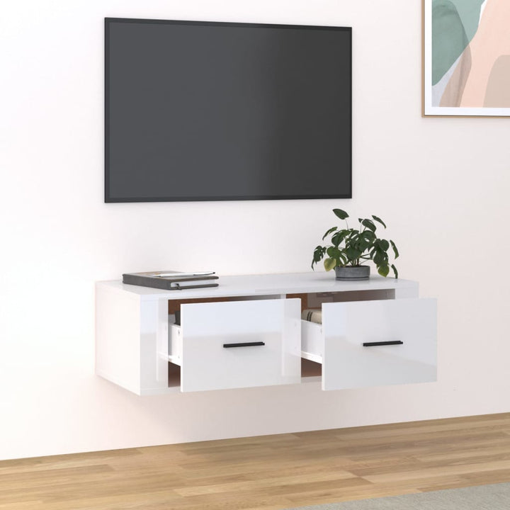 Dulap Tv Suspendat, Alb Extralucios, 80X36X25 Cm, Lemn Compozit