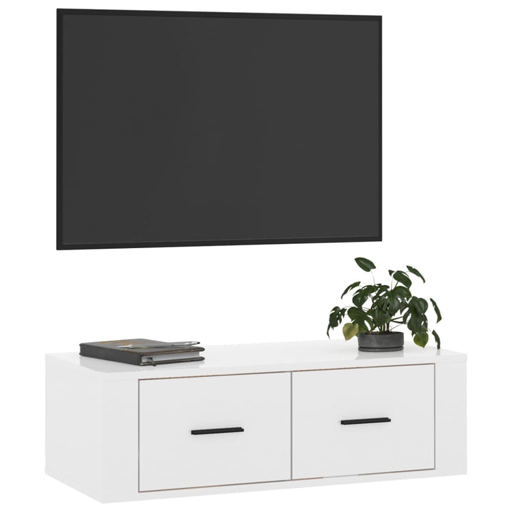 Dulap Tv Suspendat, Alb Extralucios, 80X36X25 Cm, Lemn Compozit