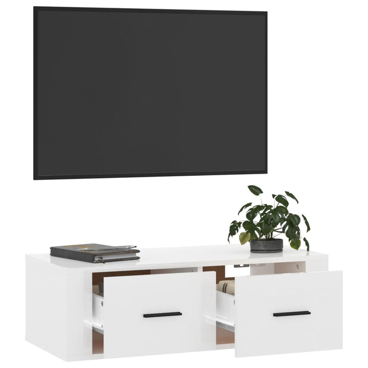 Dulap Tv Suspendat, Alb Extralucios, 80X36X25 Cm, Lemn Compozit