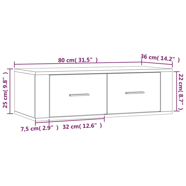 Dulap Tv Suspendat, Alb Extralucios, 80X36X25 Cm, Lemn Compozit