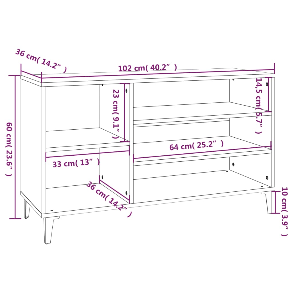 Pantofar, Stejar Fumuriu, 102X36X60 Cm, Lemn Prelucrat