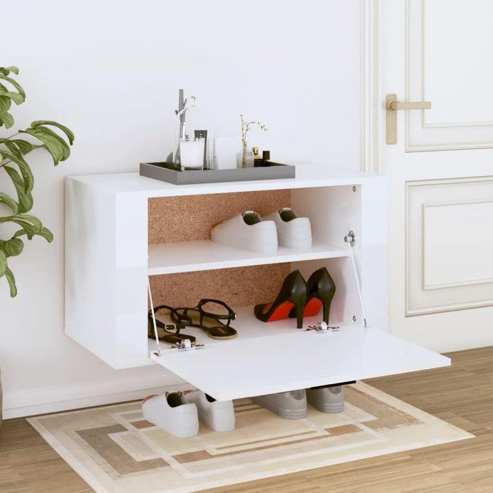 Pantofar De Perete, Alb Extralucios, 70X35X38 Cm Lemn Prelucrat