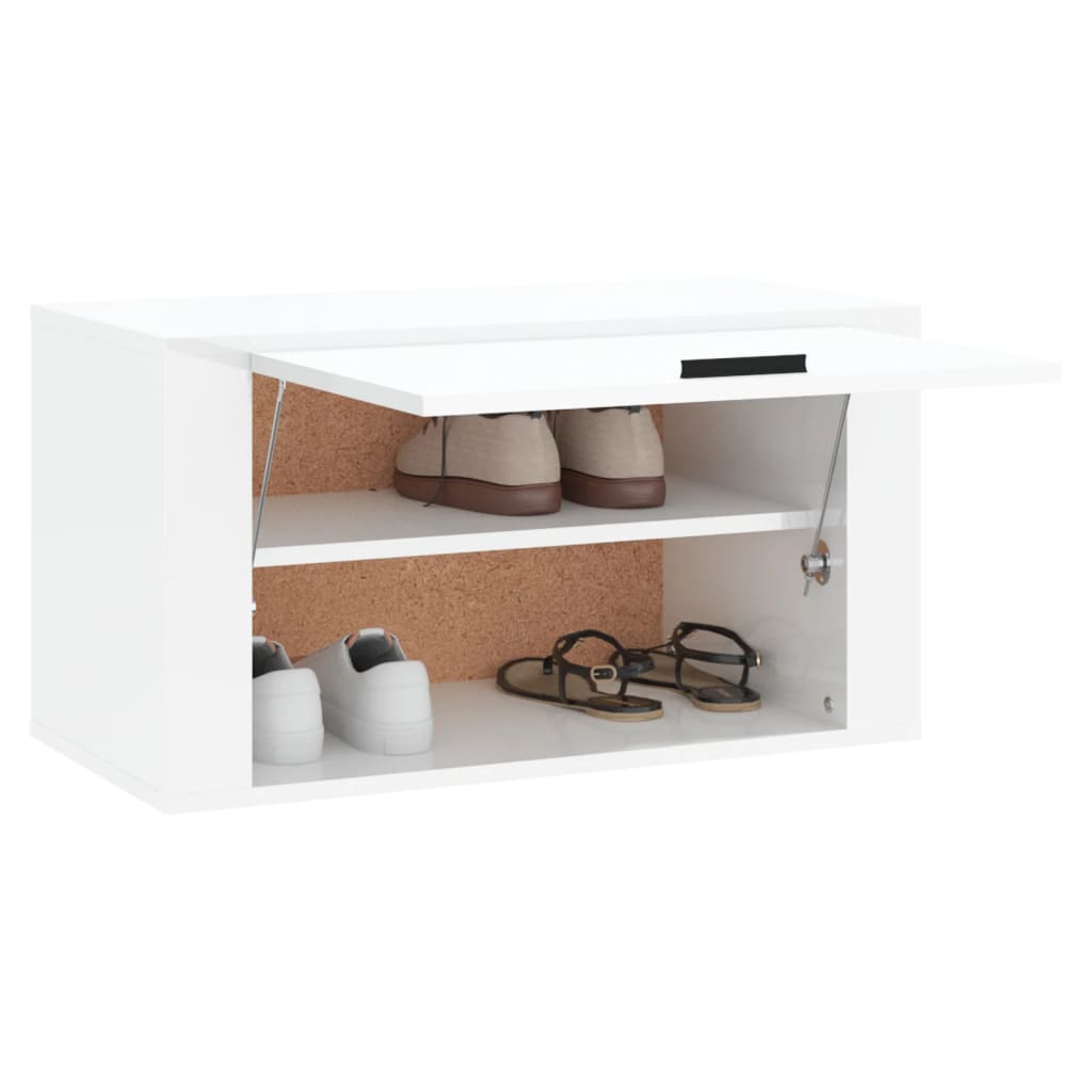 Pantofar De Perete, Alb Extralucios, 70X35X38 Cm Lemn Prelucrat