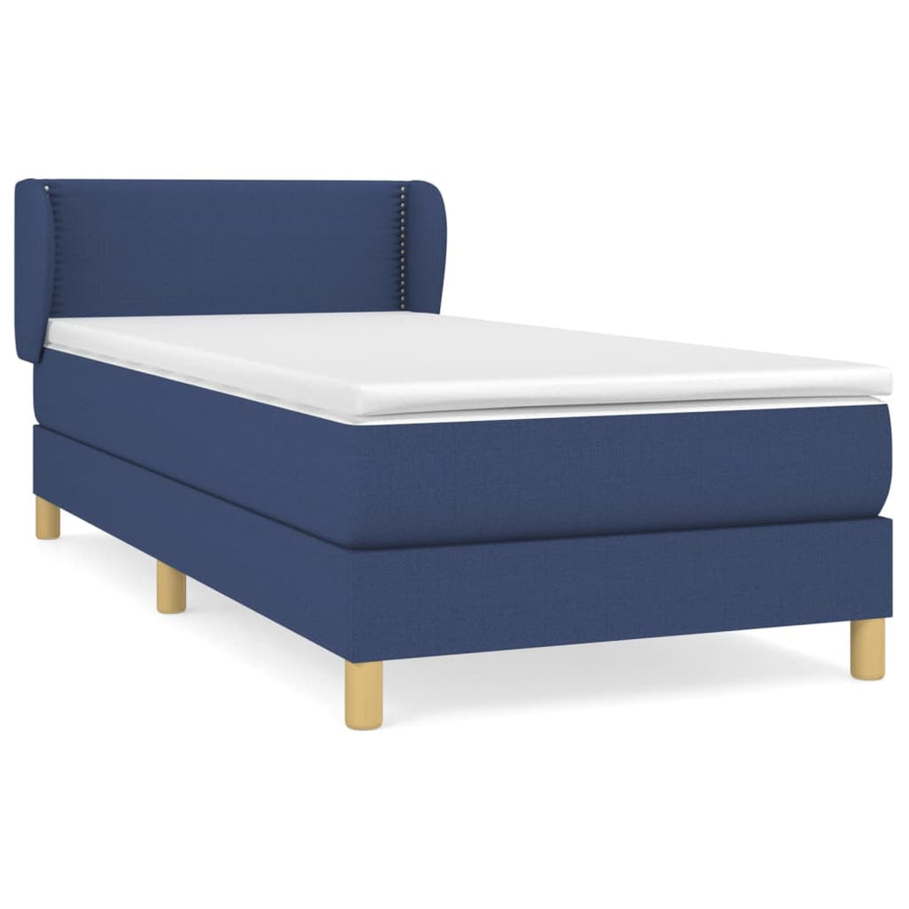 Pat Box Spring Cu Saltea, Albastru, 100X200 Cm, Textil