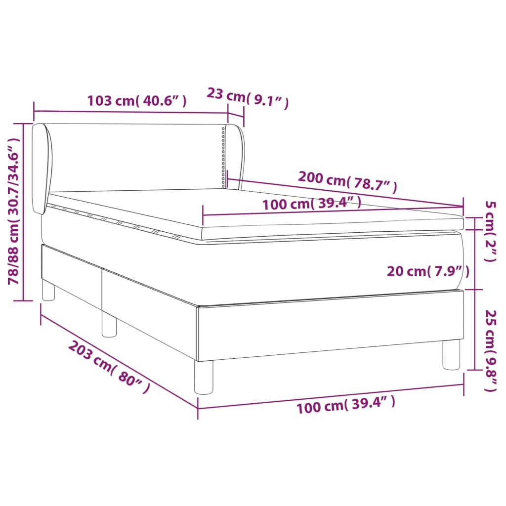 Pat Box Spring Cu Saltea, Albastru, 100X200 Cm, Textil