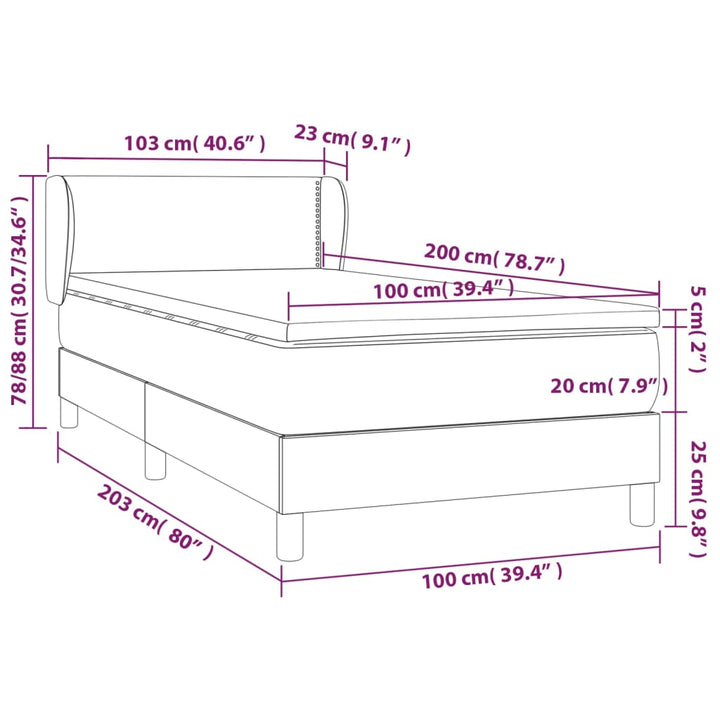 Pat Box Spring Cu Saltea, Albastru, 100X200 Cm, Textil