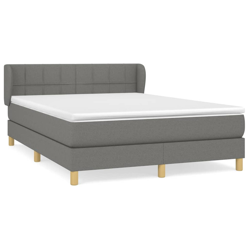 Pat Box Spring Cu Saltea, Gri Închis, 140X190 Cm, Textil