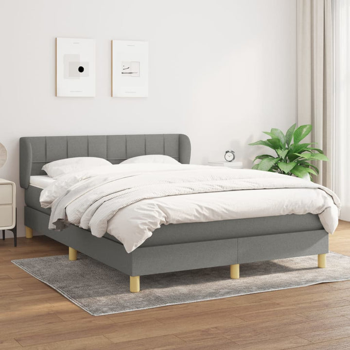 Pat Box Spring Cu Saltea, Gri Închis, 140X190 Cm, Textil