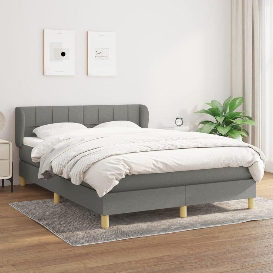 Pat Box Spring Cu Saltea, Gri Închis, 140X190 Cm, Textil