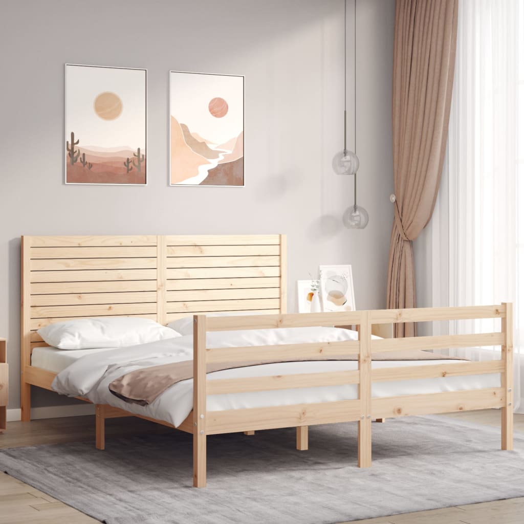 Cadru De Pat Cu Tăblie Single, Lemn Masiv