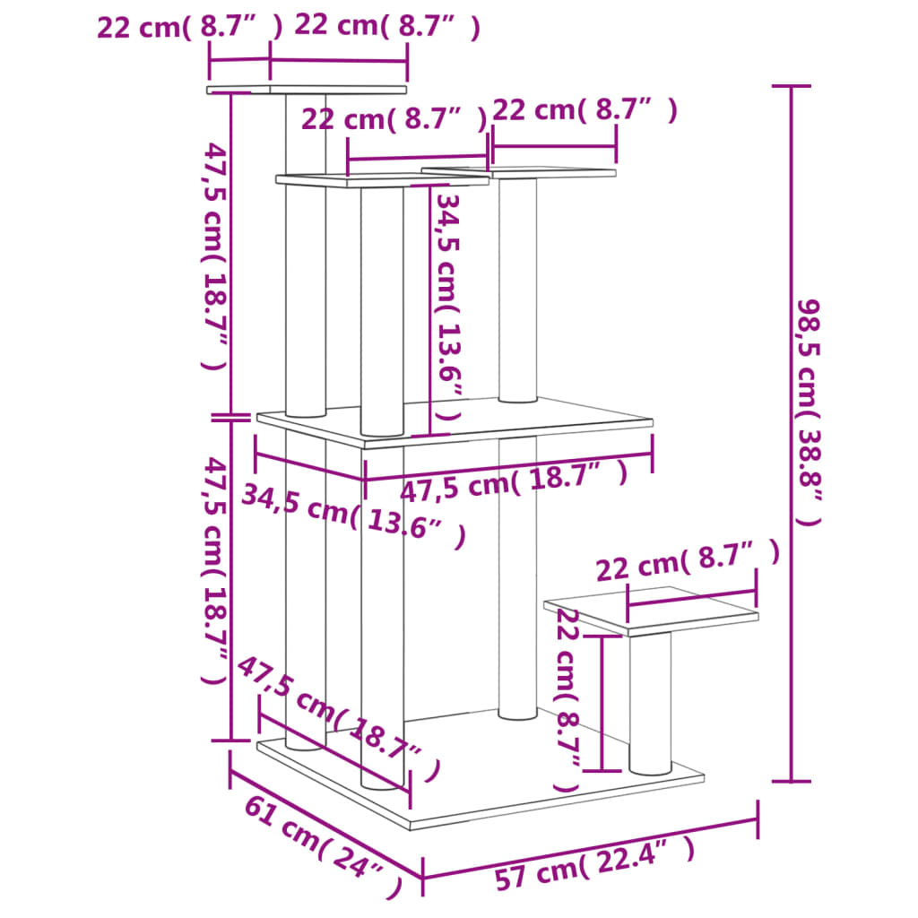Stâlpi Zgâriat Pentru Pisici Cu Platforme, , 98,5 Cm