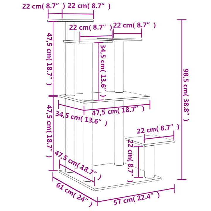 Stâlpi Zgâriat Pentru Pisici Cu Platforme, , 98,5 Cm