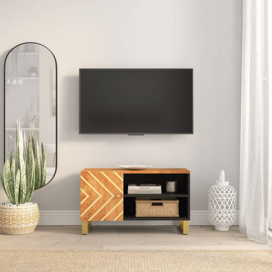 Dulap Tv, Maro Și Negru, 80X31,5X46 Cm, Lemn Masiv De Mango