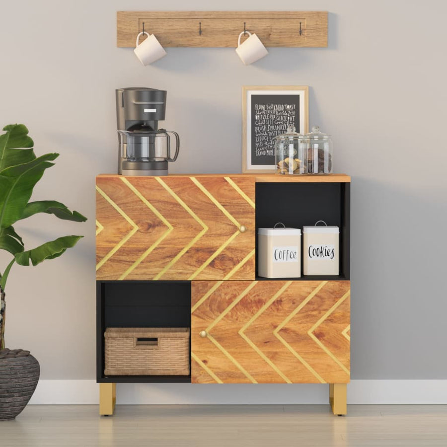 Dulap Lateral, Maro Și Negru, 80X33,5X75 Cm Lemn Masiv De Mango